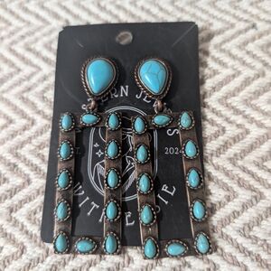 Turquoise Teardrop Earrings with Bronze Accents